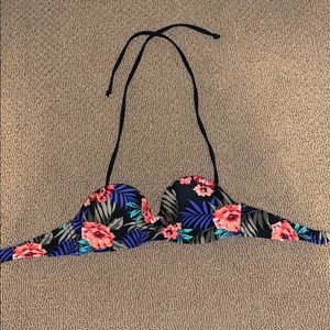 Black flowered bikini top
